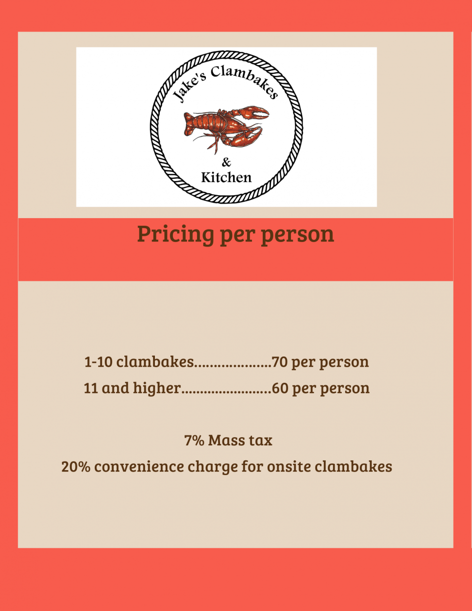 Menus and Pricing Jake's Clambakes & Kitchen
