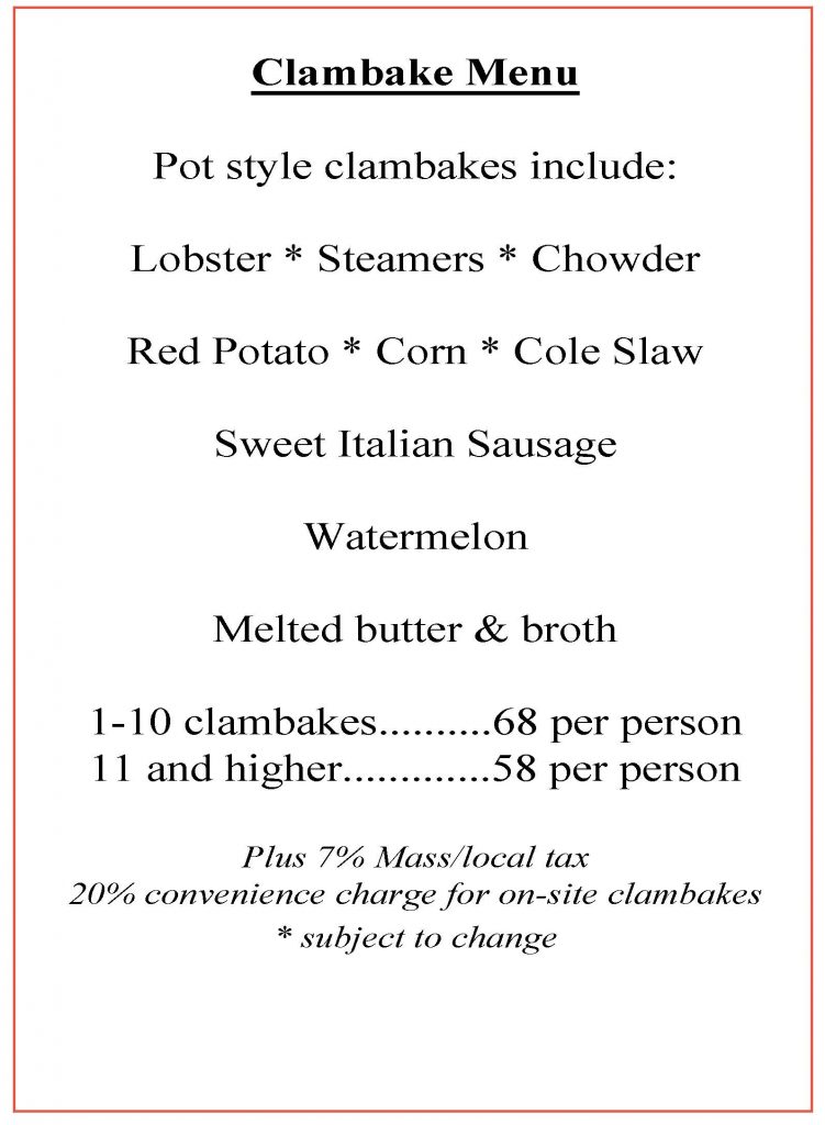 Clambake Pricing Jake's Clambakes & Kitchen